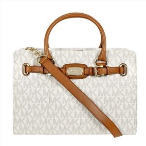Michael Kors Hamilton Satchel Shoulder Bag Vanilla Monogrammed